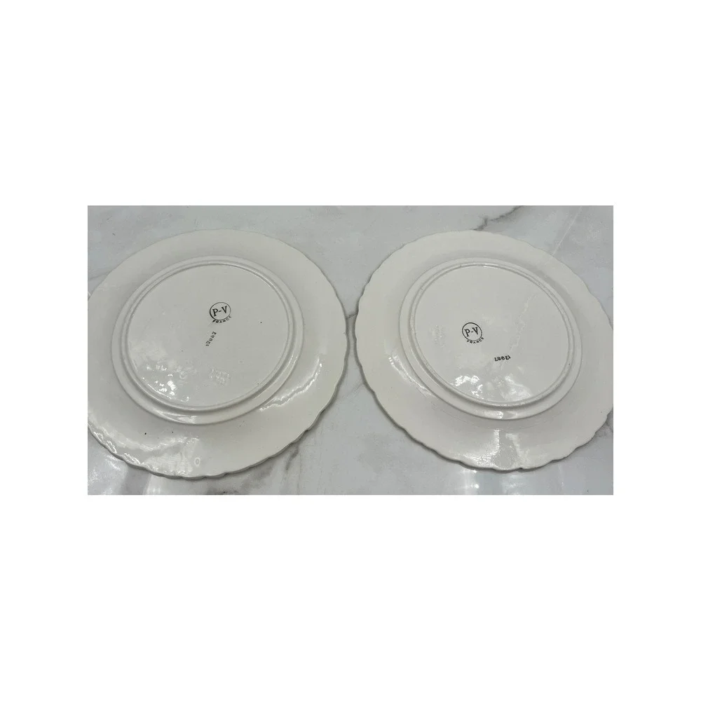 PV France Vintage White Strawberry Embossed Ceramic Salad Plates Set of 2 12957